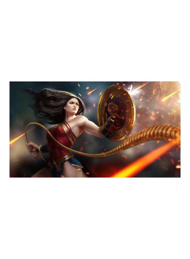 Wonder Woman Warrior 2020 Themed Canvas Print With Frame Red/Blue/Gold 100x56x3.5cm