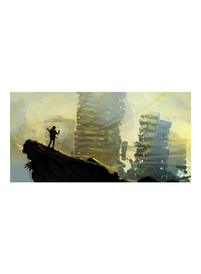 Post Apocalypse Scifi Sketch Themed Canvas Print With Frame Black/Blue/Grey 100x50x3.5cm