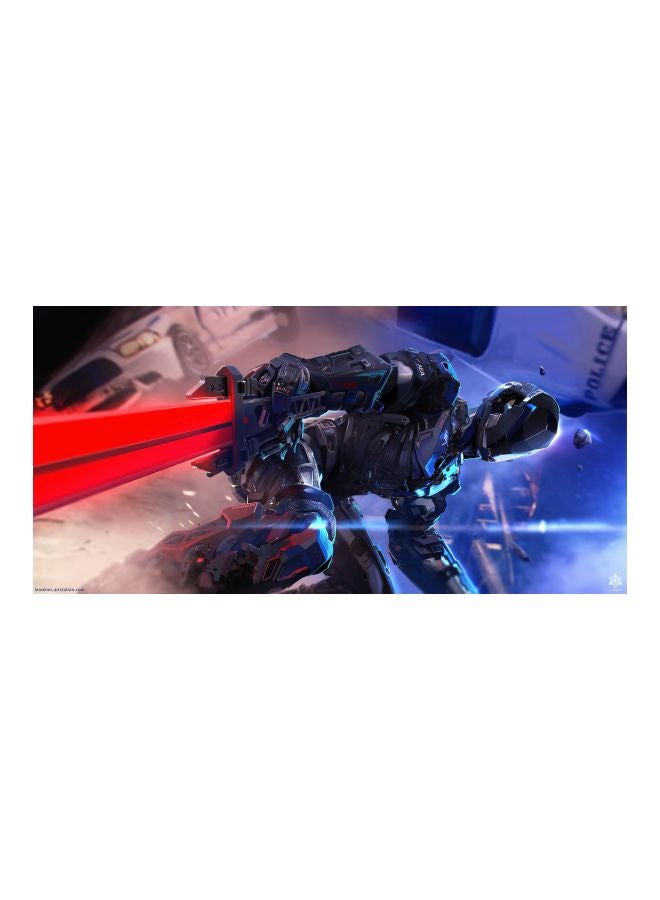 Mecha Themed Canvas Print With Frame Blue/Red/Black 100x48x3.5cm