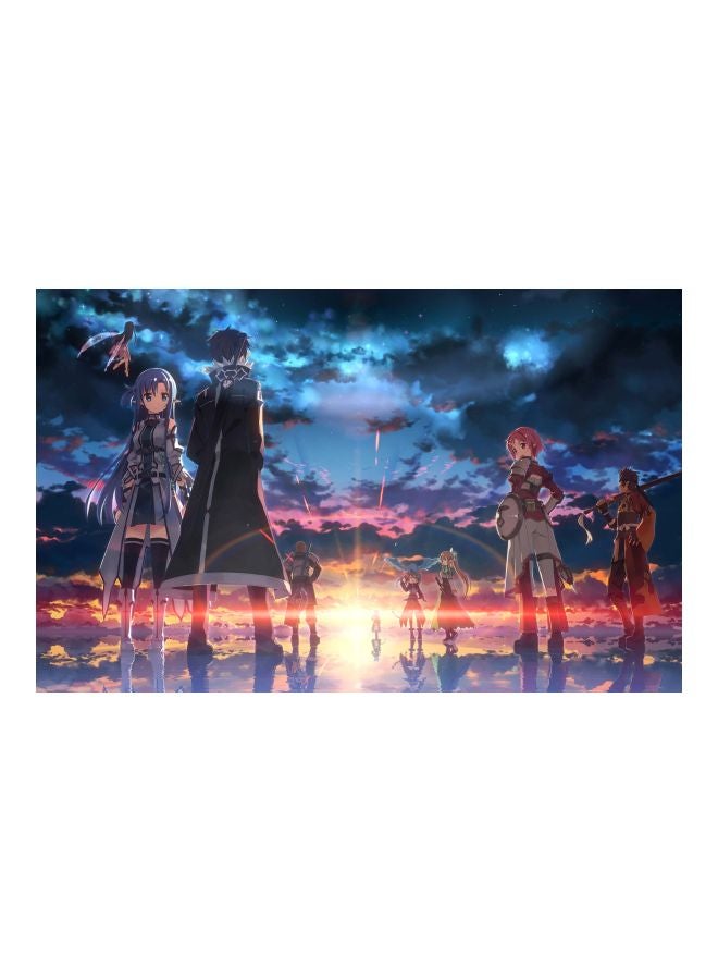 Sword Online Anime Themed Canvas Print With Frame Blue/Orange/Yellow 100x63x3.5cm