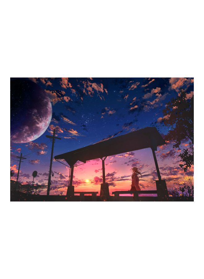 Starry Sky Themed Canvas Print With Frame Blue/Pink/Grey 100x67x3.5cm