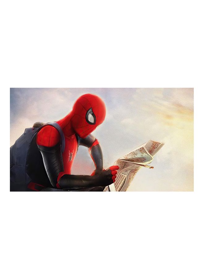 Spider Man Reading Themed Canvas Print With Frame Beige/Red/Blue 100x56x3.5cm