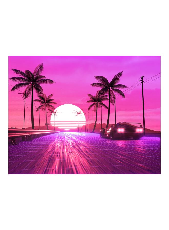 Nature View Themed Canvas Print With Frame Pink/Purple/Black 100x78x3.5cm