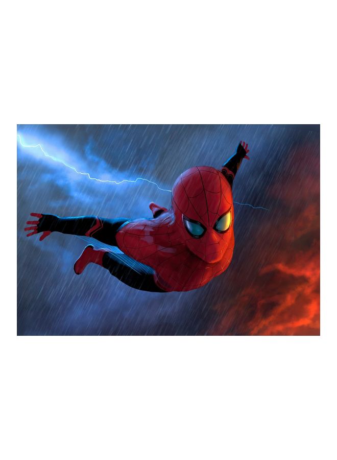 Spiderman All The Way Themed Canvas Print With Frame Blue/Red/Yellow 100x70x3.5cm