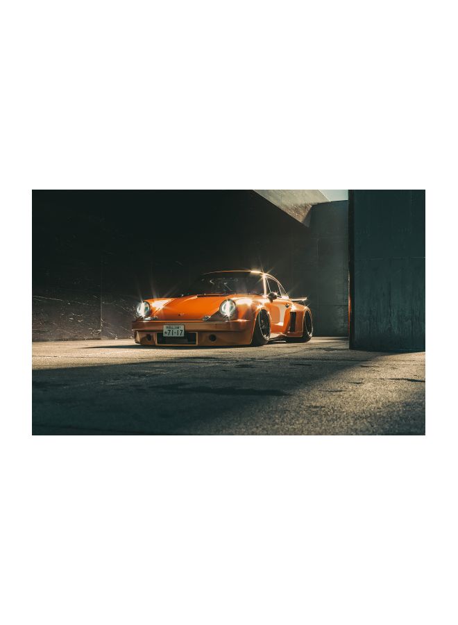 Porsche Themed Canvas Print With Frame Orange/Black/White 100x63x3.5cm