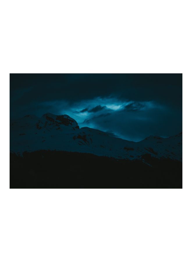 Snow Covered Mountains Themed Canvas Print With Frame Blue/White/Black 100x67x3.5cm