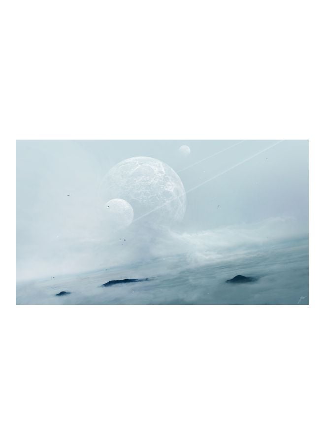 Space Planets Themed Canvas Print With Frame White/Grey 100x56x3.5cm