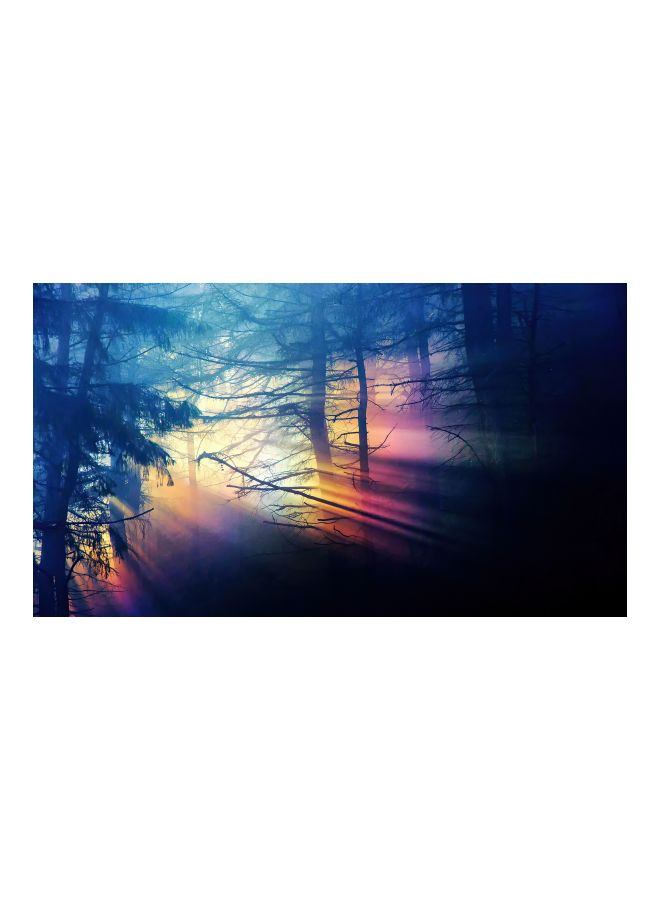 Morning Sunbeams Forest Themed Canvas Print With Frame Blue/Yellow/Pink 100x56x3.5cm