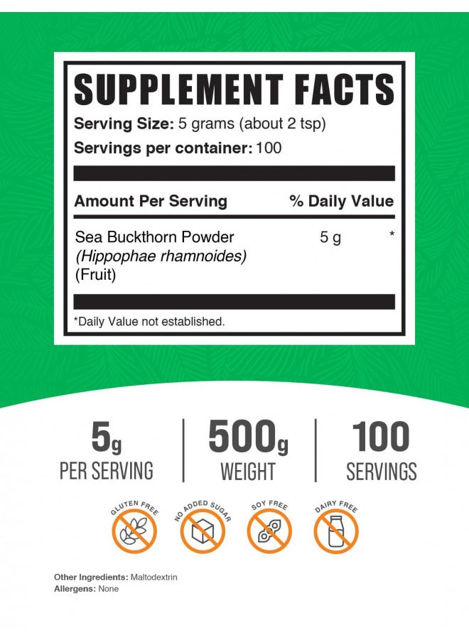 BULKSUPPLEMENTS.COM Sea Buckthorn Powder - Omega 7 Supplement, Superfood Powder - 5g of Sea Buckthorn Berry Powder per Serving, Fruit Powder (500 Grams - 1.1 lbs)