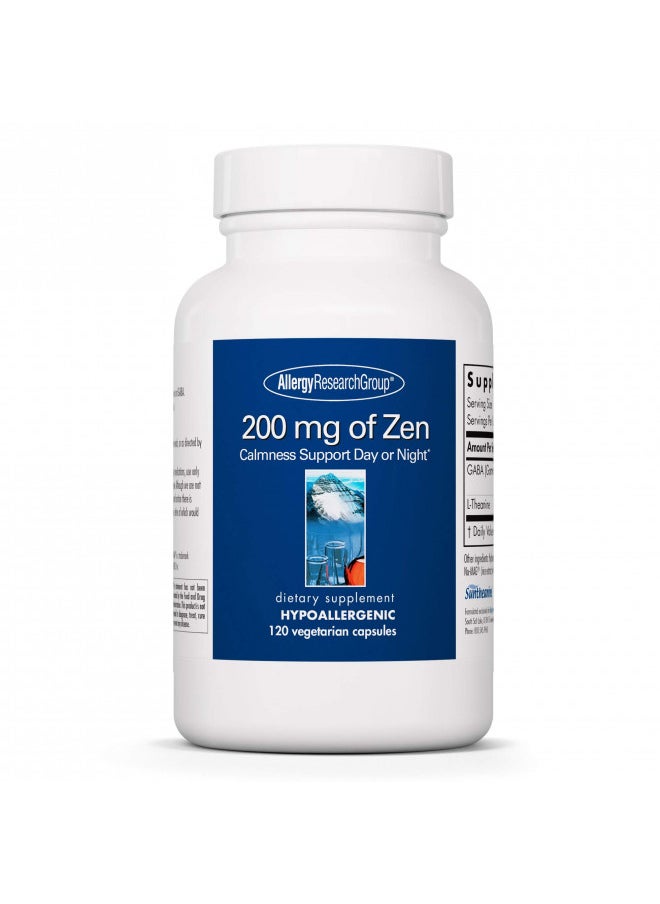 Allergy Research Group 200mg of Zen Supplement - GABA, L-Theanine, Calmness Support, Day or Night, Hypoallergenic, Vegetarian Capsules - 120 Count