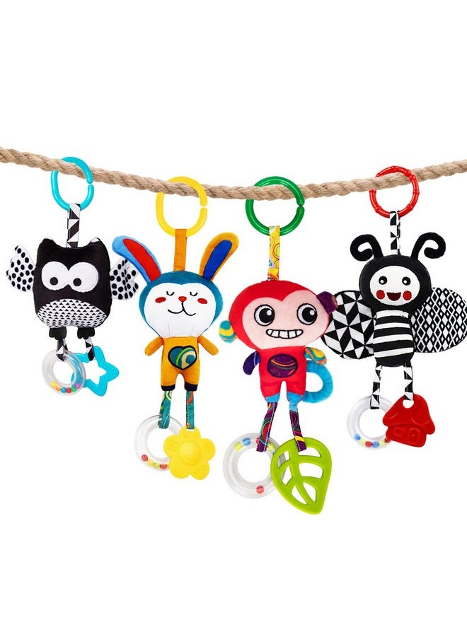 Baby Toys For 0, 3, 6, 9, 12 Months, Animal Hanging Baby Rattles, Baby Bed Crib Car Seat Travel Stroller Soft Plush Crinkle Toys For Infant, Newborn Birthday Gifts(4 Pack)