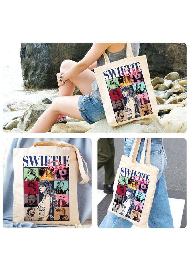 Canvas Bag for 1989 Album Polychromatic, Canvas Tote Bag Aesthetic for Women, Singer Tote Bag for Taylor Swift Fans, Gift Bag Music Lover Albums Tour Casual Shopping,Large Capacity for Canvas Bag