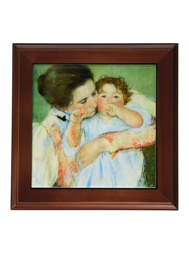 Mother And Child Framed Tile Multicolour 8 x 8inch