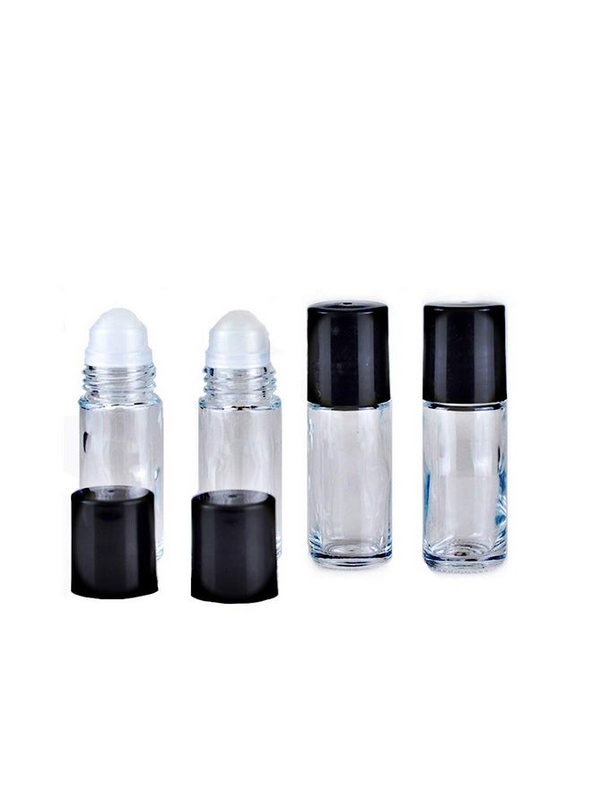 4 Pcs 30Ml Deodorant Glass Roller Bottles With Plastic Roller Ball Black Cap Leak-Proof Massage Roll On Bottles Containers