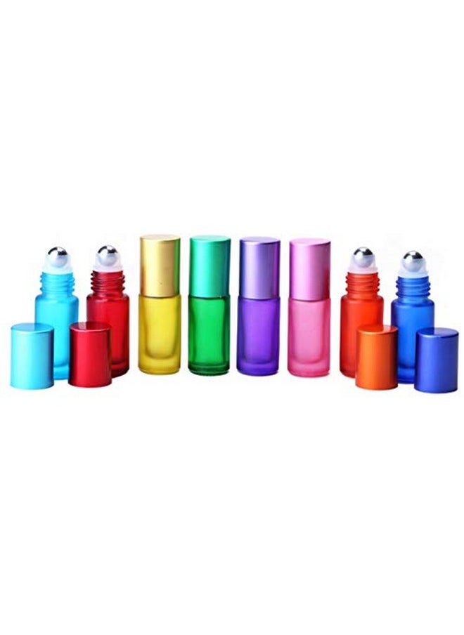 8Pcs 5Ml Colorful Frosted Roll On Bottles Glass Roller Ball For Essential Oils Refillable Massage Roller Bottles With Stainless Steel Ball Empty Containers For Aromatherapy+1Pcs Dropper