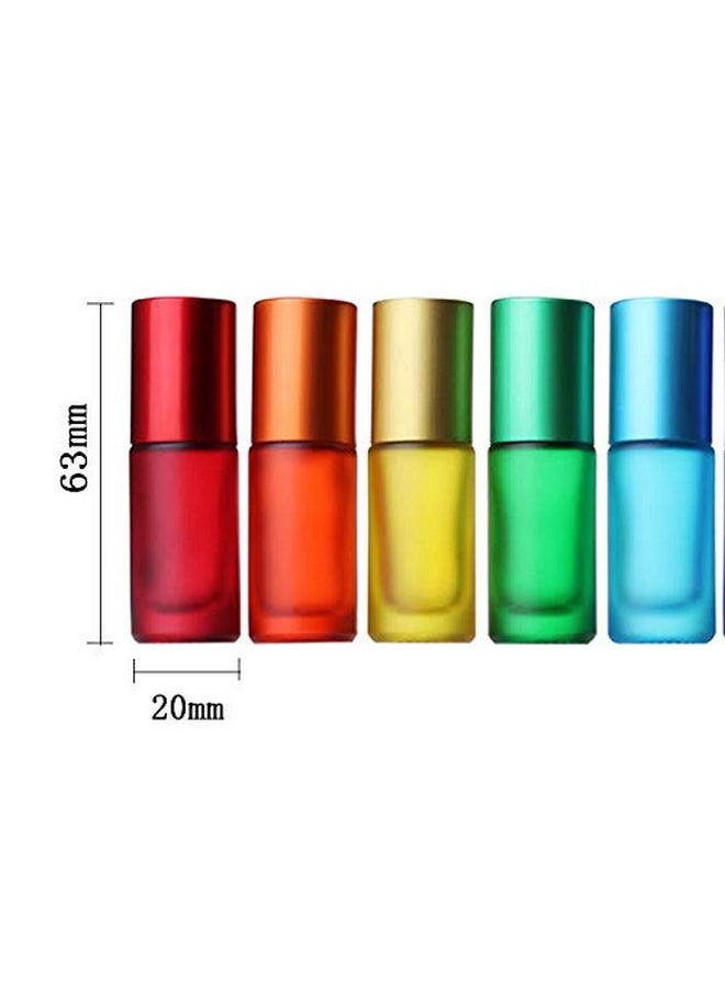 8Pcs 5Ml Colorful Frosted Roll On Bottles Glass Roller Ball For Essential Oils Refillable Massage Roller Bottles With Stainless Steel Ball Empty Containers For Aromatherapy+1Pcs Dropper