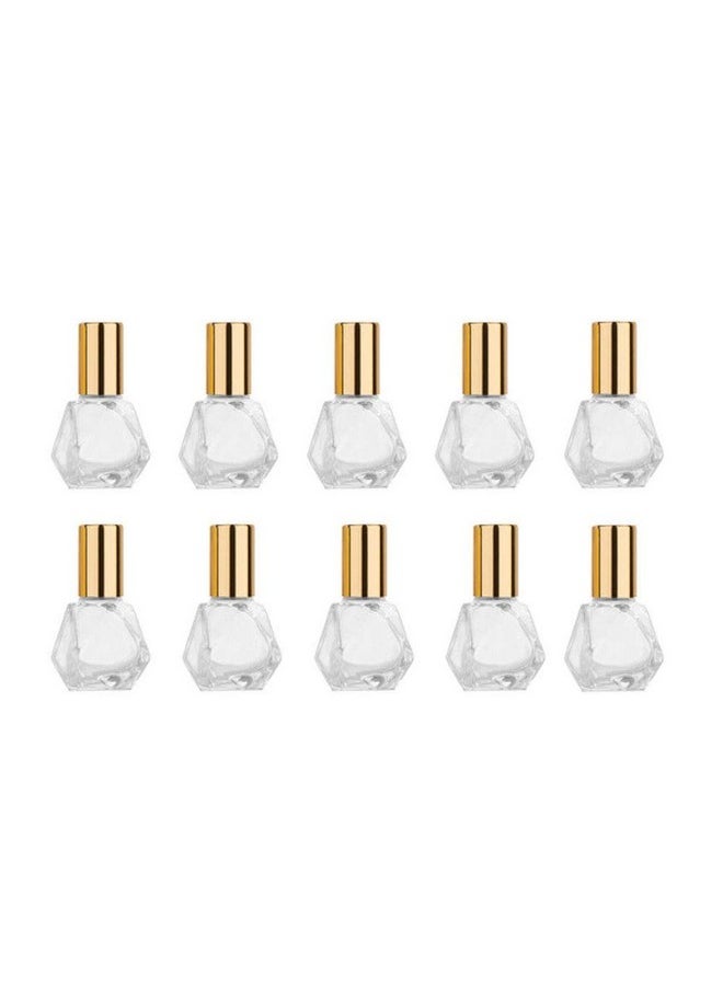 10 Pcs Mini Portable Polygonal Clear Glass Roller Bottle,8Ml/0.27Oz Diy Travel Essential Oil Roll On Bottle With Stainless Steel Ball Gold Cap