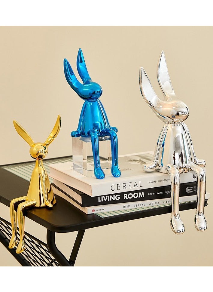 Set of 3 Modern Bunny Sculptures - Abstract Sitting Rabbit Figurines for Home and Office Décor