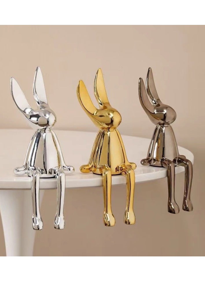 Set of 3 Modern Bunny Sculptures - Abstract Sitting Rabbit Figurines for Home and Office Décor