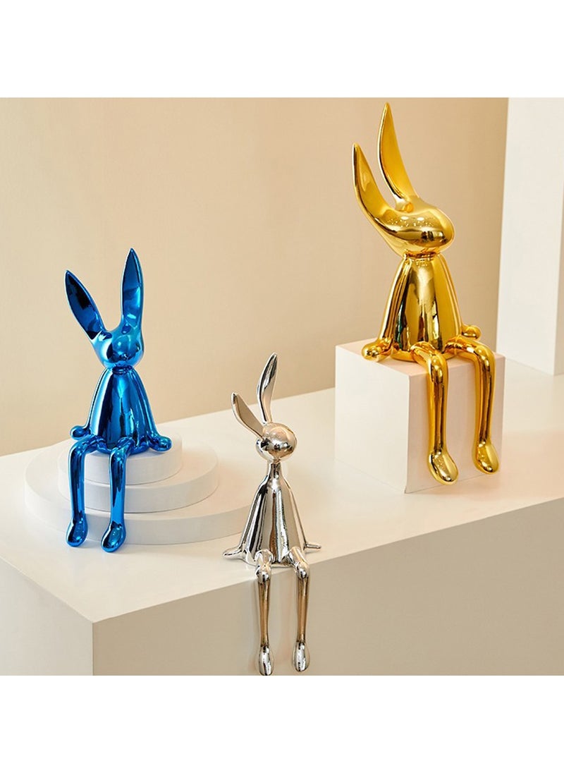 Set of 3 Modern Bunny Sculptures - Abstract Sitting Rabbit Figurines for Home and Office Décor