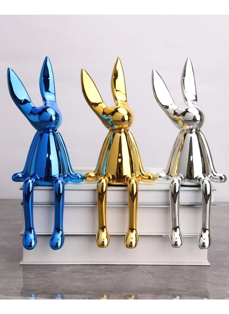 Set of 3 Modern Bunny Sculptures - Abstract Sitting Rabbit Figurines for Home and Office Décor