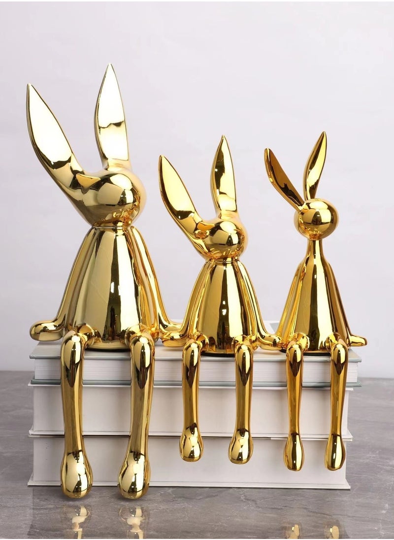 Set of 3 Modern Bunny Sculptures - Abstract Sitting Rabbit Figurines for Home and Office Décor