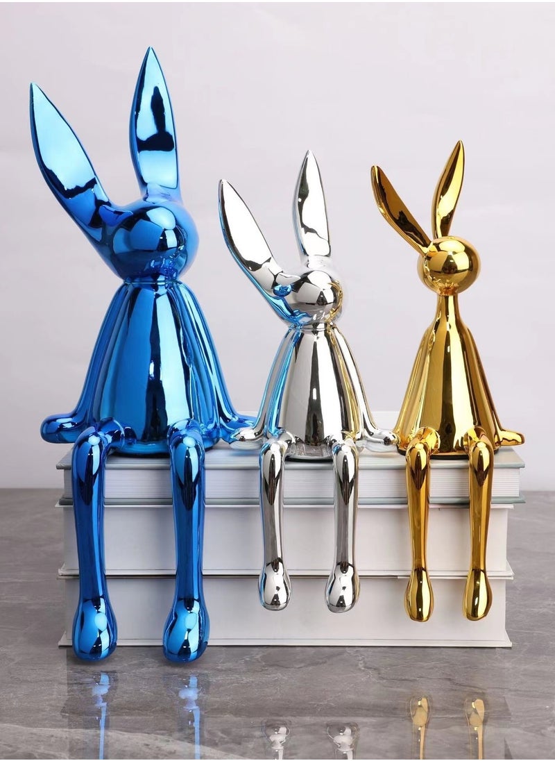 Set of 3 Modern Bunny Sculptures - Abstract Sitting Rabbit Figurines for Home and Office Décor