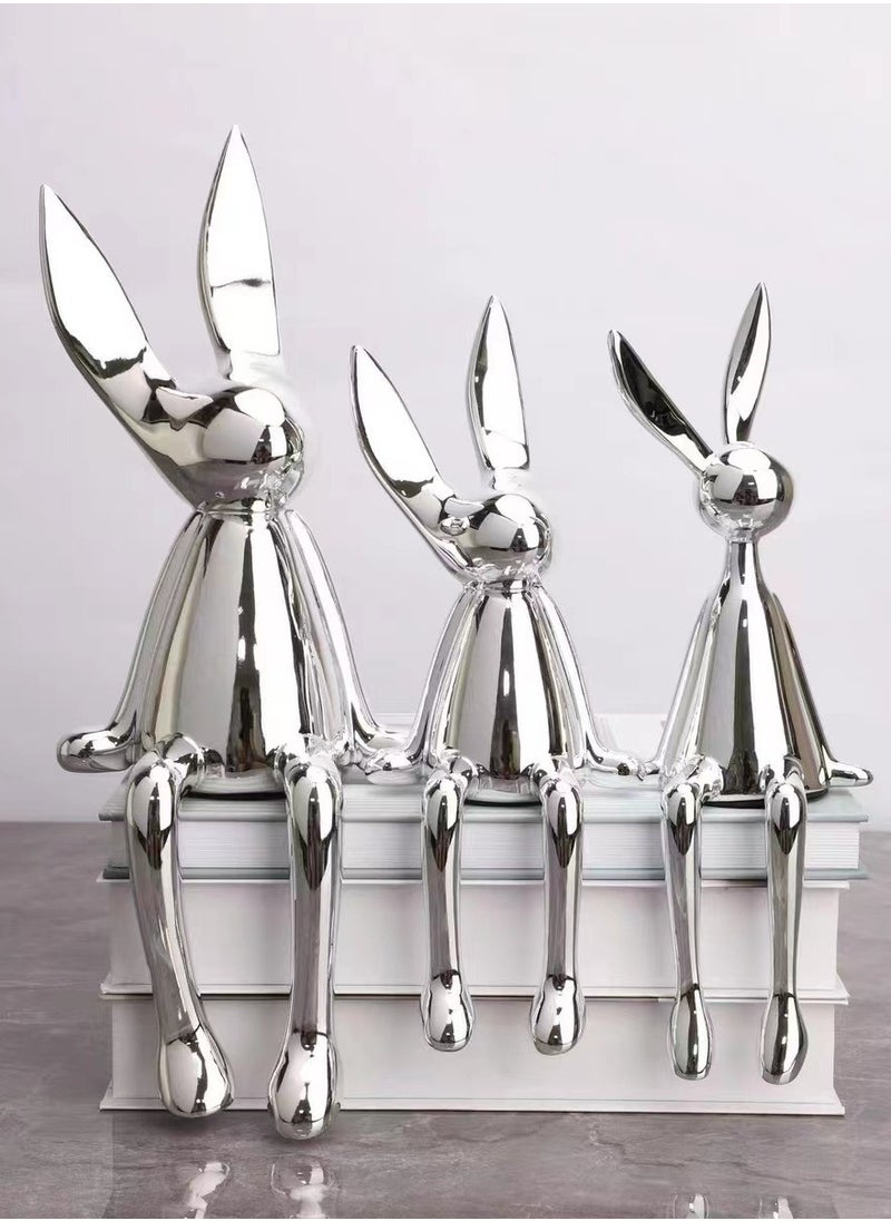 Set of 3 Modern Bunny Sculptures - Abstract Sitting Rabbit Figurines for Home and Office Décor