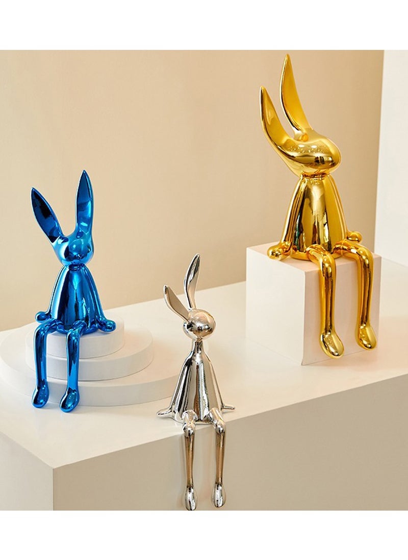 Set of 3 Modern Bunny Sculptures - Abstract Sitting Rabbit Figurines for Home and Office Décor