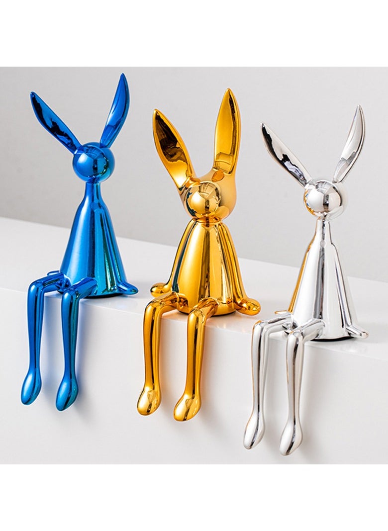 Set of 3 Modern Bunny Sculptures - Abstract Sitting Rabbit Figurines for Home and Office Décor