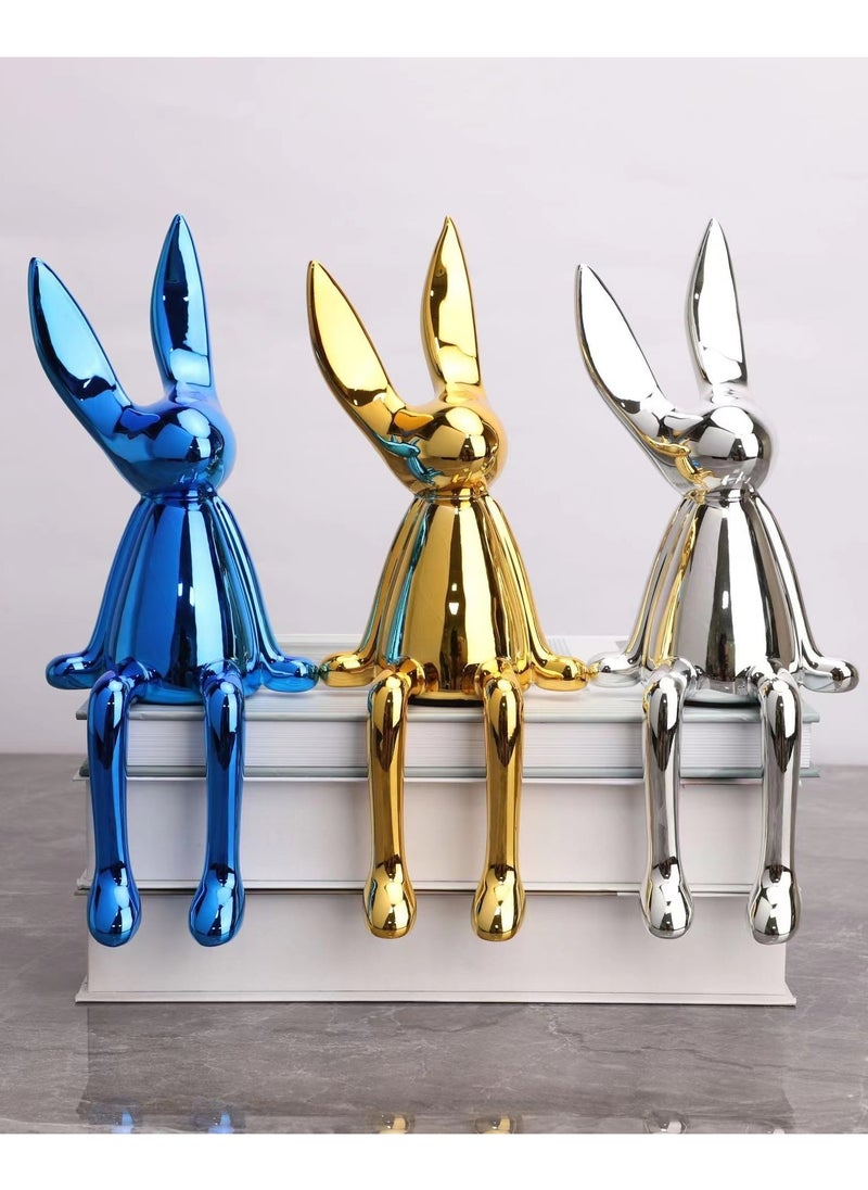 Set of 3 Modern Bunny Sculptures - Abstract Sitting Rabbit Figurines for Home and Office Décor