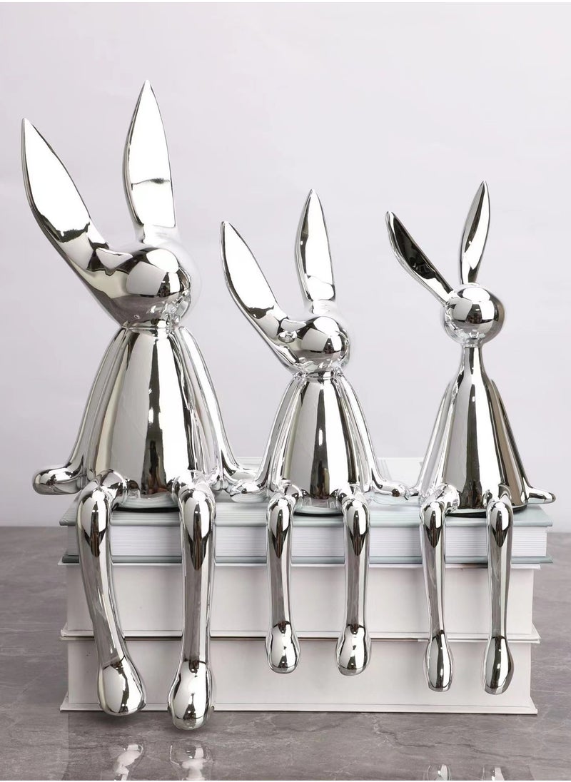 Set of 3 Modern Bunny Sculptures - Abstract Sitting Rabbit Figurines for Home and Office Décor