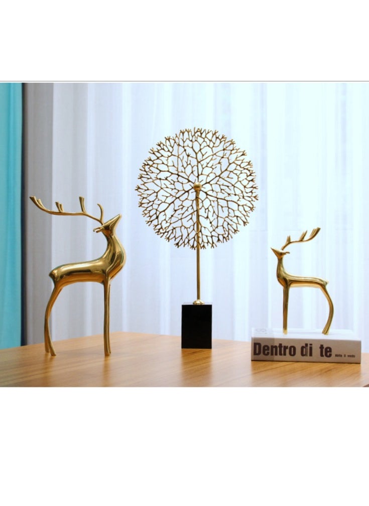 Set of 2 Golden Deer Sculptures Elegant Modern Decorative Figurines for Home, Living Room, or Office Décor - Minimalist Reindeer Design with Tall Legs and Antlers