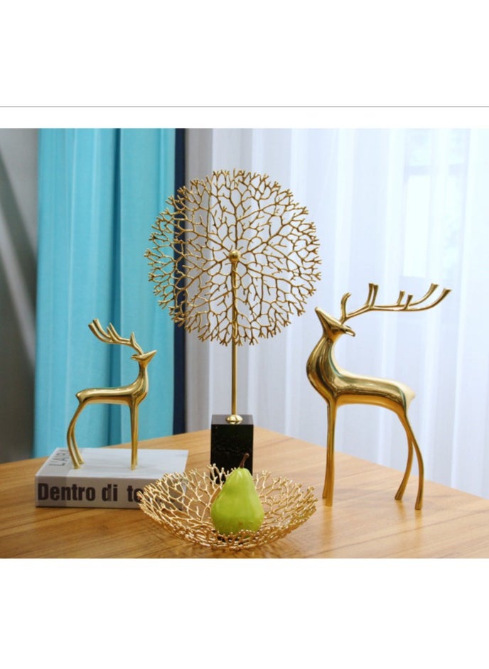 Set of 2 Golden Deer Sculptures Elegant Modern Decorative Figurines for Home, Living Room, or Office Décor - Minimalist Reindeer Design with Tall Legs and Antlers