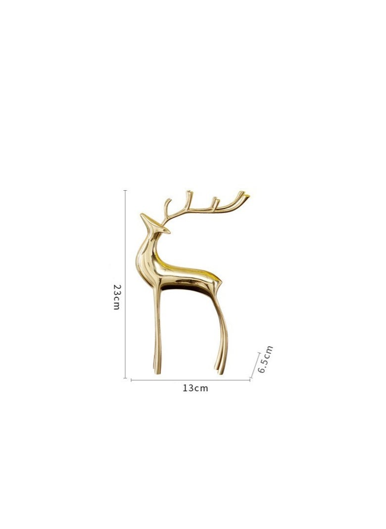 Set of 2 Golden Deer Sculptures Elegant Modern Decorative Figurines for Home, Living Room, or Office Décor - Minimalist Reindeer Design with Tall Legs and Antlers