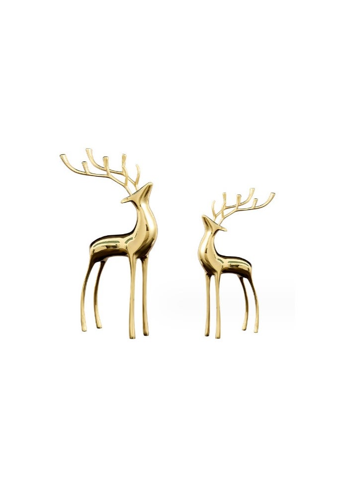 Set of 2 Golden Deer Sculptures Elegant Modern Decorative Figurines for Home, Living Room, or Office Décor - Minimalist Reindeer Design with Tall Legs and Antlers