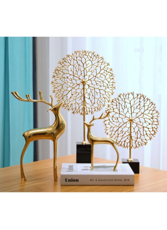 Set of 2 Golden Deer Sculptures Elegant Modern Decorative Figurines for Home, Living Room, or Office Décor - Minimalist Reindeer Design with Tall Legs and Antlers