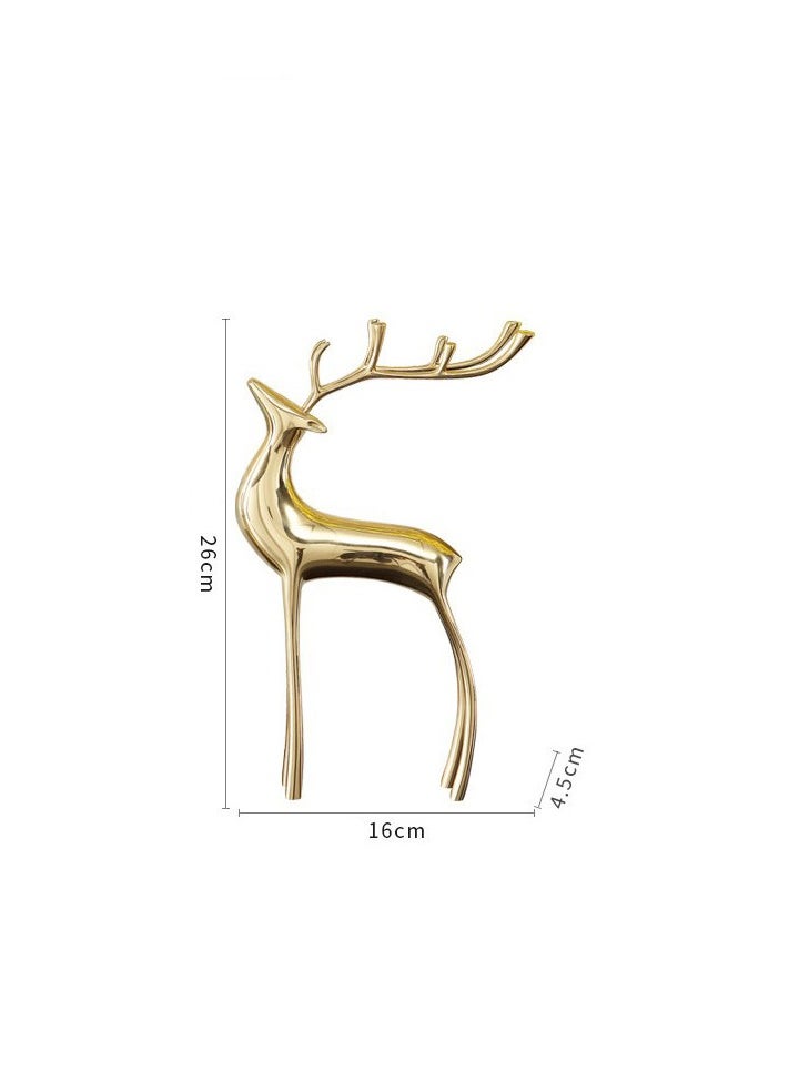 Set of 2 Golden Deer Sculptures Elegant Modern Decorative Figurines for Home, Living Room, or Office Décor - Minimalist Reindeer Design with Tall Legs and Antlers