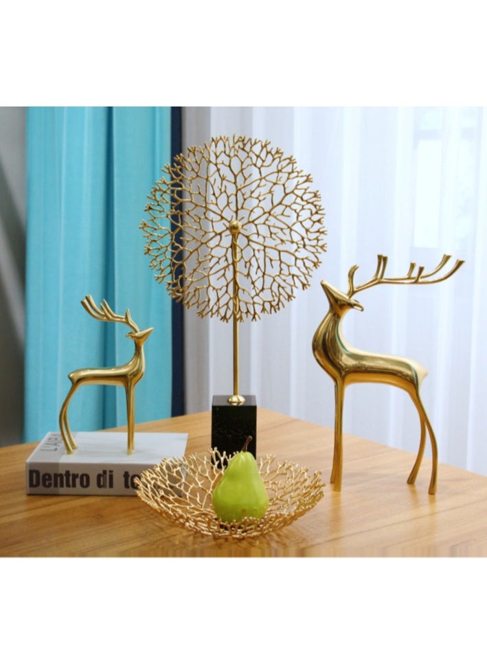 Set of 2 Golden Deer Sculptures Elegant Modern Decorative Figurines for Home, Living Room, or Office Décor - Minimalist Reindeer Design with Tall Legs and Antlers