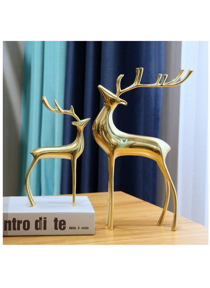 Set of 2 Golden Deer Sculptures Elegant Modern Decorative Figurines for Home, Living Room, or Office Décor - Minimalist Reindeer Design with Tall Legs and Antlers