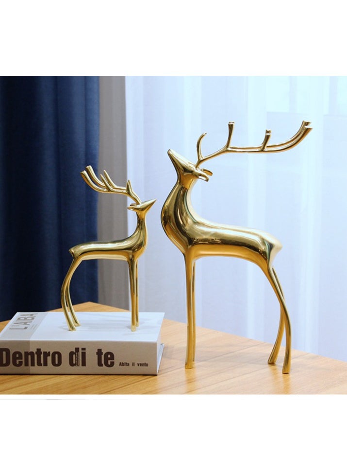 Set of 2 Golden Deer Sculptures Elegant Modern Decorative Figurines for Home, Living Room, or Office Décor - Minimalist Reindeer Design with Tall Legs and Antlers