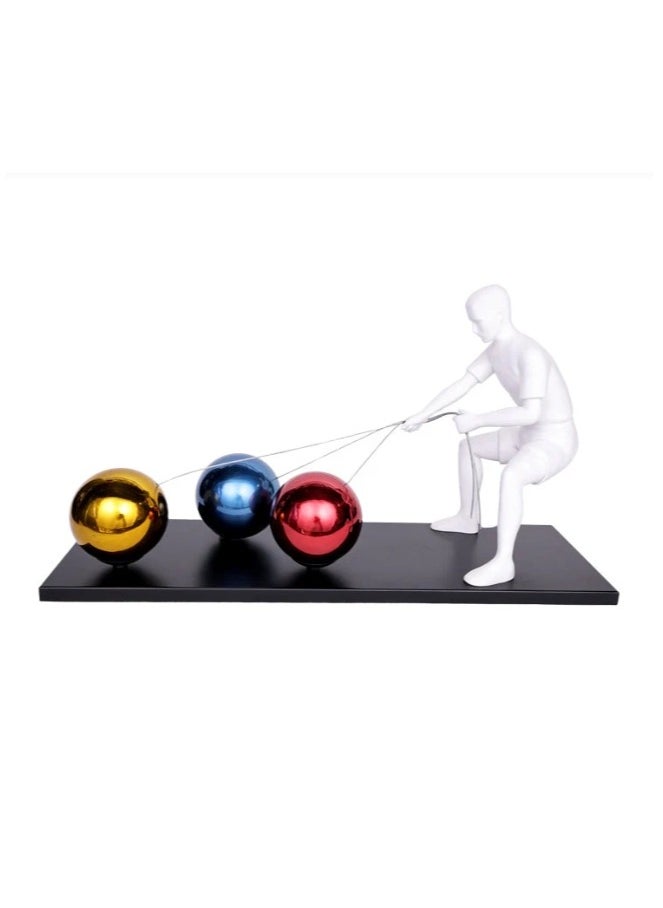 Modern Abstract Pulling Sculpture with Metallic Spheres – Decorative Art Resin Figurine for Home or Office Desk Décor