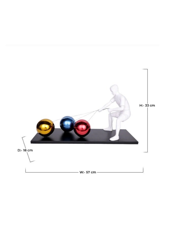 Modern Abstract Pulling Sculpture with Metallic Spheres – Decorative Art Resin Figurine for Home or Office Desk Décor