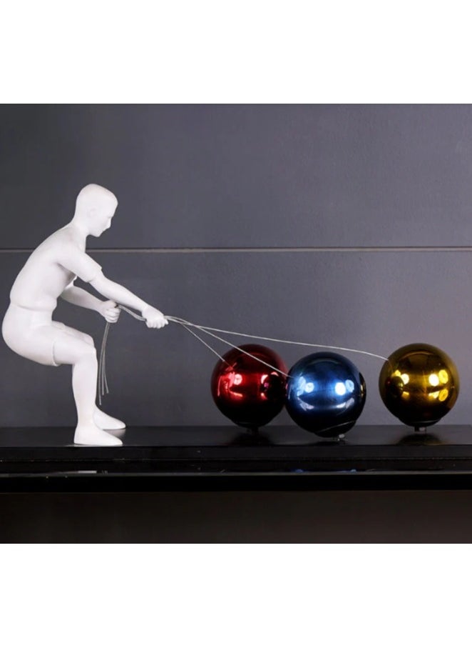 Modern Abstract Pulling Sculpture with Metallic Spheres – Decorative Art Resin Figurine for Home or Office Desk Décor