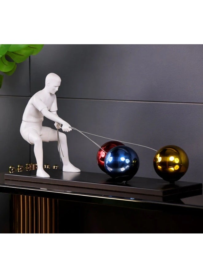 Modern Abstract Pulling Sculpture with Metallic Spheres – Decorative Art Resin Figurine for Home or Office Desk Décor