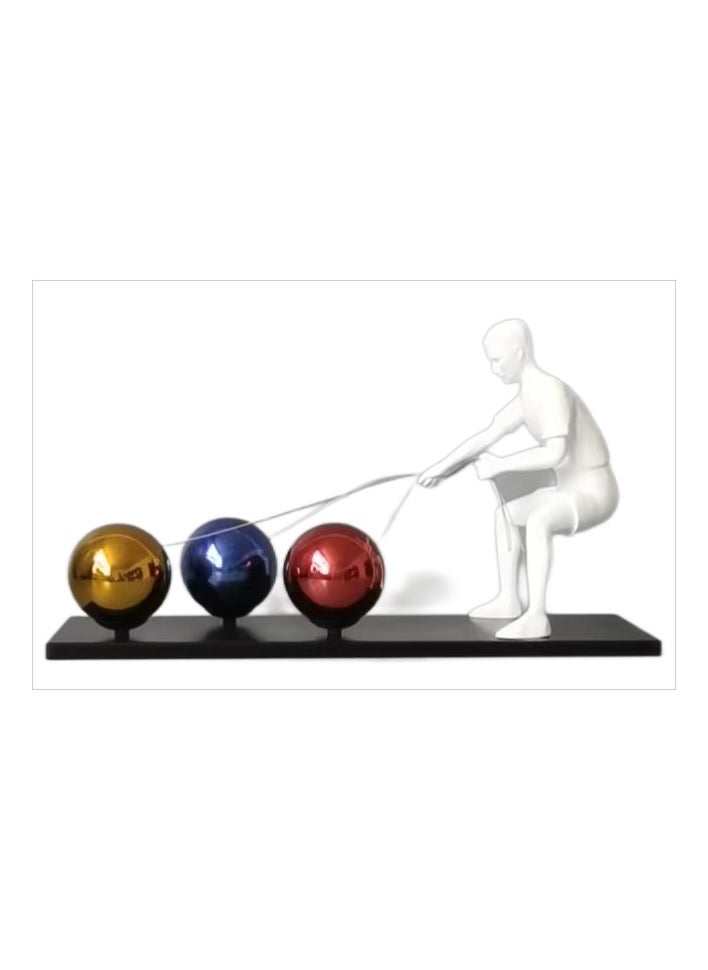 Modern Abstract Pulling Sculpture with Metallic Spheres – Decorative Art Resin Figurine for Home or Office Desk Décor