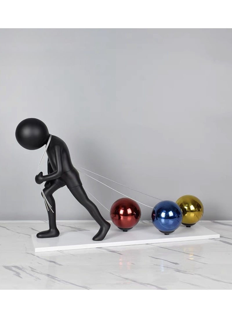 Modern Abstract Pulling Sculpture with Metallic Spheres – Decorative Art Resin Figurine for Home or Office Desk Décor