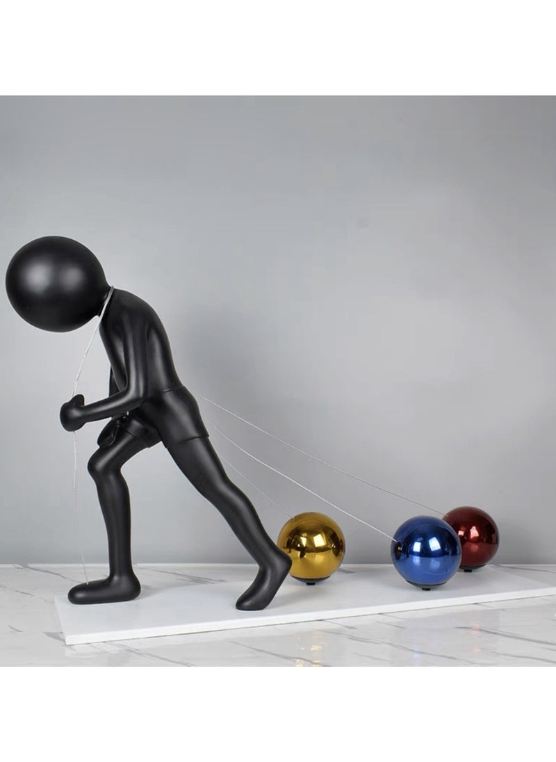 Modern Abstract Pulling Sculpture with Metallic Spheres – Decorative Art Resin Figurine for Home or Office Desk Décor