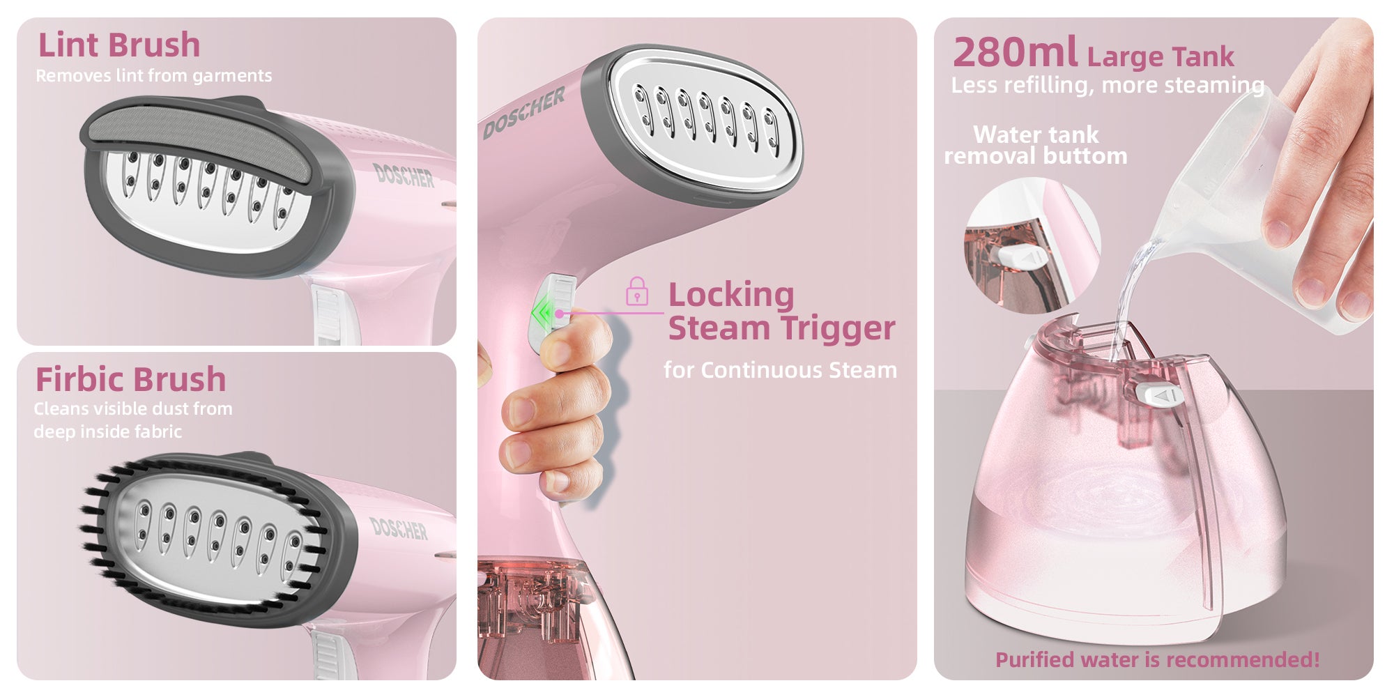 Garment Steamer Iron,High-Power Handheld Garment Steamer Clothes Steamer Portable Steam Iron 30s Fast Heat-up Ironing Wrinkle Remover -1500W 280ML