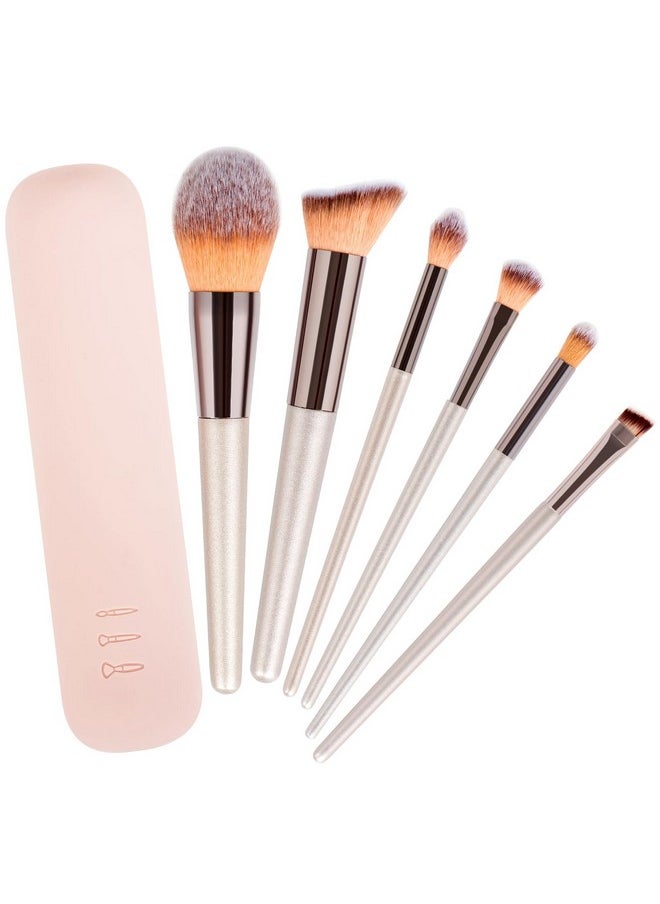 Travel Makeup Brush Pouch Sets, 1Pcs Magnetic Anti-Fall Out Silicone Portable Cosmetic Brushes Holder + 6Pcs Makeup Brushes